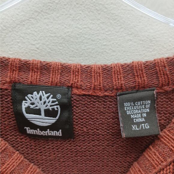 Vintage 90's Timberland 100% Cotton Knit Crew Neck Sweater Long Sleeve Rust XL - Picture 4 of 5